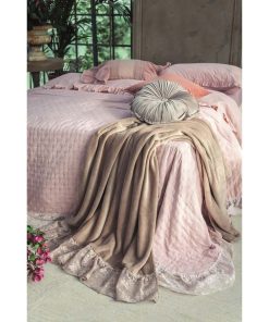 Alternative view of Fleece plaid deken met kant roze