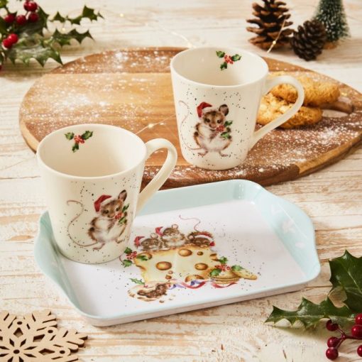 Holly Jolly Christmas Mouse Christmas mug and tray set